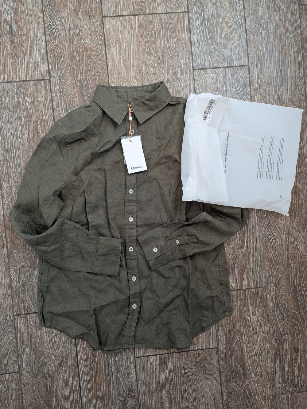 Quince Women's Linen Button Up Shirt Medium Olive Green Long Sleeve European